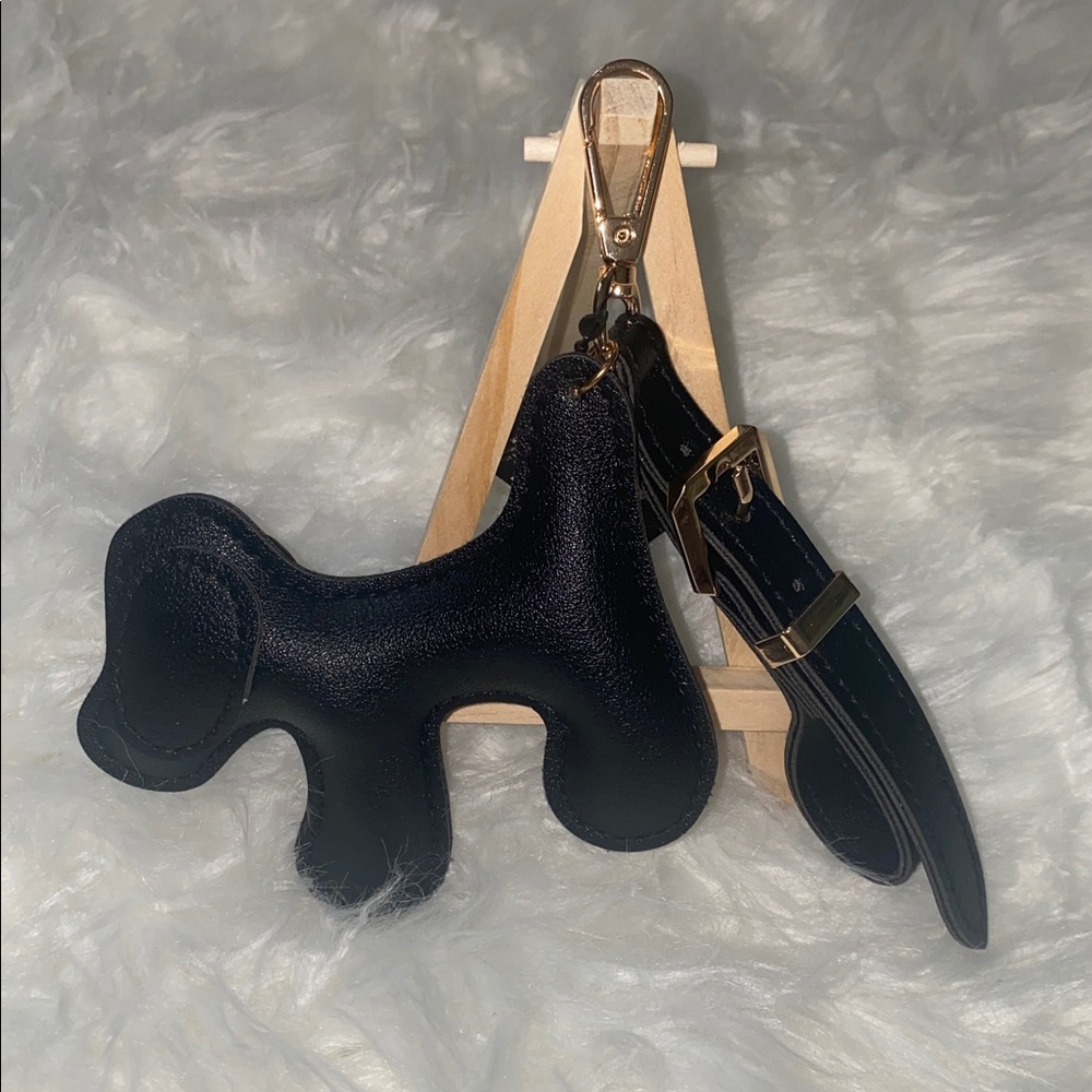 Faux Leather Dog Keychain Bag Charm - Black